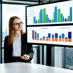 A diverse group of young, professional Polish individuals, fully clothed in modern business attire, collaborating in a sleek, bright co-working space in Warsaw. They are engaged in a discussion, looking at a large screen displaying charts and code. The background features a blurred view of the contemporary Warsaw skyline with modern high-rise buildings, symbolizing economic growth and innovation. The atmosphere is vibrant and focused on the future. perfect anatomy, correct proportions, natural pose, well-formed hands, proper finger count, natural body proportions, professional photography, high quality, sharp focus, volumetric lighting, safe for work, appropriate content, family-friendly, fully clothed.