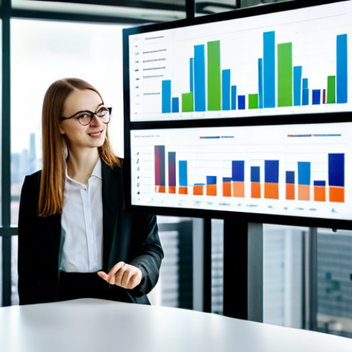 A diverse group of young, professional Polish individuals, fully clothed in modern business attire, collaborating in a sleek, bright co-working space in Warsaw. They are engaged in a discussion, looking at a large screen displaying charts and code. The background features a blurred view of the contemporary Warsaw skyline with modern high-rise buildings, symbolizing economic growth and innovation. The atmosphere is vibrant and focused on the future. perfect anatomy, correct proportions, natural pose, well-formed hands, proper finger count, natural body proportions, professional photography, high quality, sharp focus, volumetric lighting, safe for work, appropriate content, family-friendly, fully clothed.